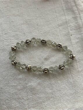 Green Amethyst Stretch Bracelet with Silver Accent Beads